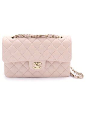 Chanel Quilted 23 Double Flap Chain Shoulder Bag Lambskin Gold Pink Plate